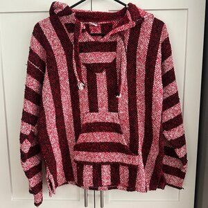 Baja Hoody Surf Poncho Pullover, Size: Medium, Red/White